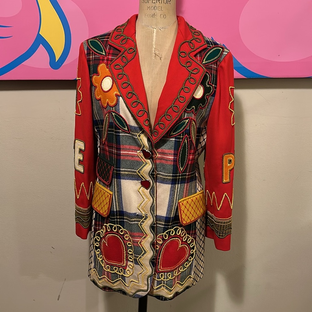 Moschino Couture Plaid Patchwork Wool Blazer Jack… - image 2
